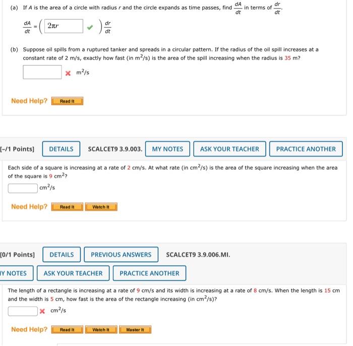 Solved (a) If A is the area of a circle with radius r and | Chegg.com