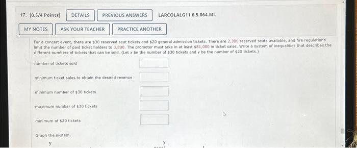 Solved For a concert event, there are $30 reserved seat | Chegg.com