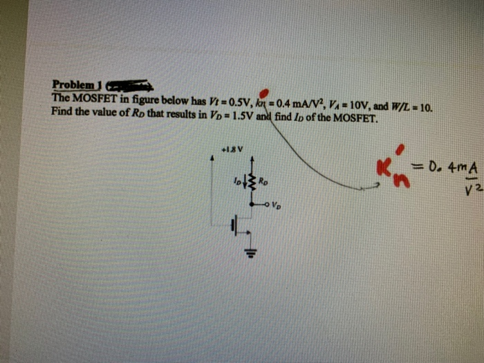 Solved Problem J The Mosfet In Figure Below Has Vt 0 5v Chegg Com