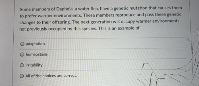 Solved Some members of Daphnia, a water flea, have a genetic | Chegg.com