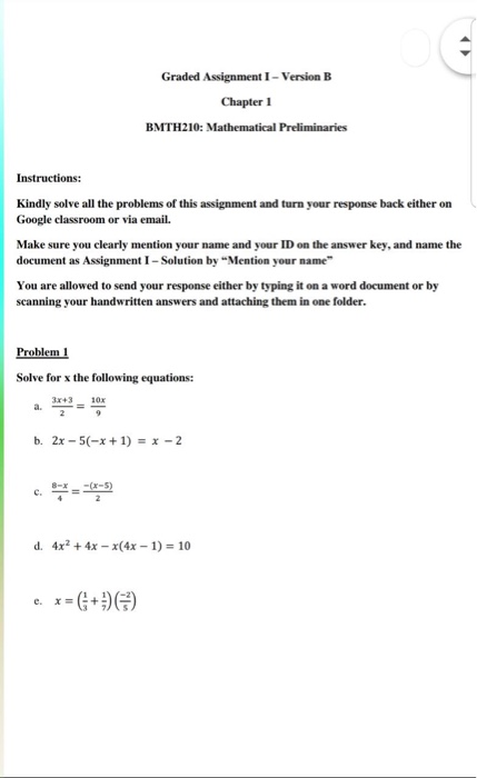 Solved Graded Assignment I - Version B Chapter 1 BMTH210: | Chegg.com