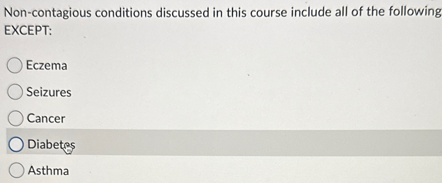 Solved Non contagious conditions discussed in this course Chegg com