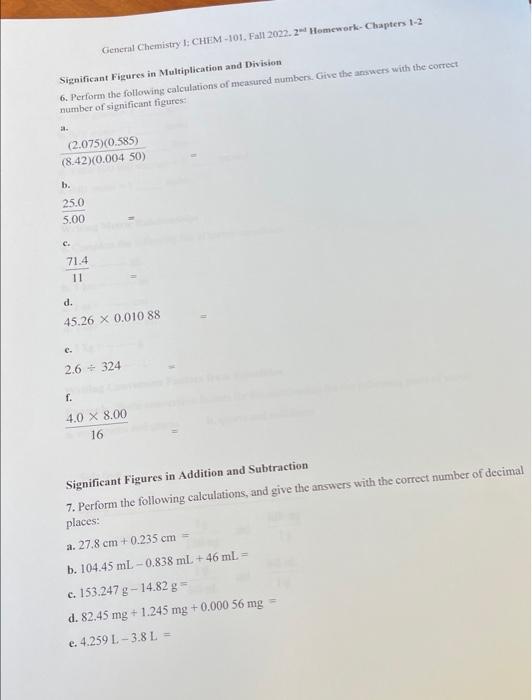 Solved General Chemistry 1: CHEM-101, Fall 2022.2 Homework- | Chegg.com