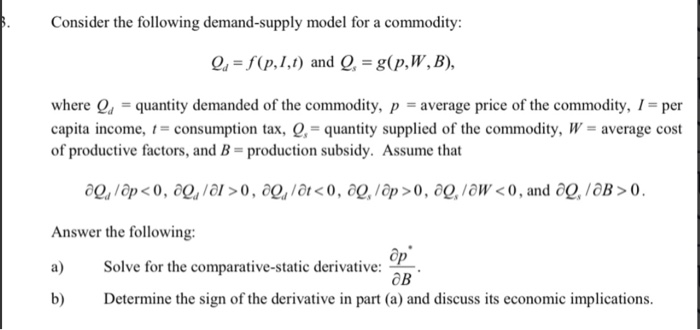 Solved Consider The Following Demand Supply Model For A C Chegg Com