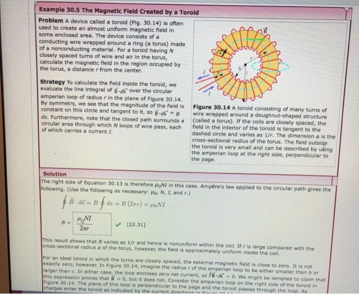 Solved Example 30.5 The Magnetic Field Created by a Toroid | Chegg.com