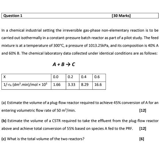 Solved Question 1 [30 Marks) In a chemical industrial | Chegg.com