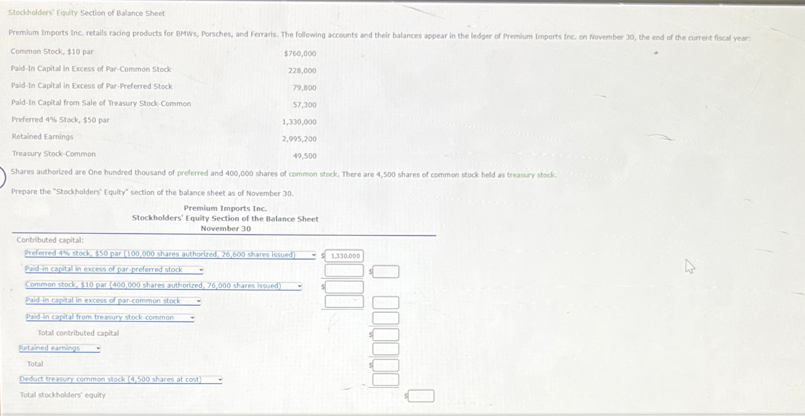 Stockholders' Equity Section of Balance SheetCommon | Chegg.com
