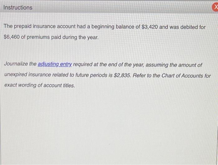 Solved Instructions The prepaid insurance account had a