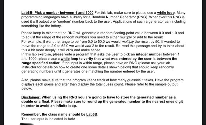 Solved Lab6B: Pick a number between 1 and 1000 For this lab, | Chegg.com