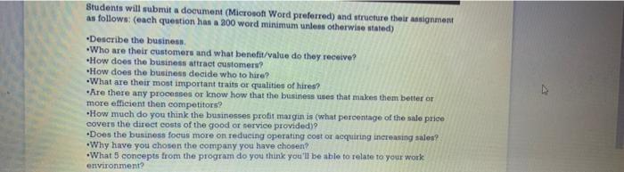 Solved Students will submit a document (Microsoft Word | Chegg.com