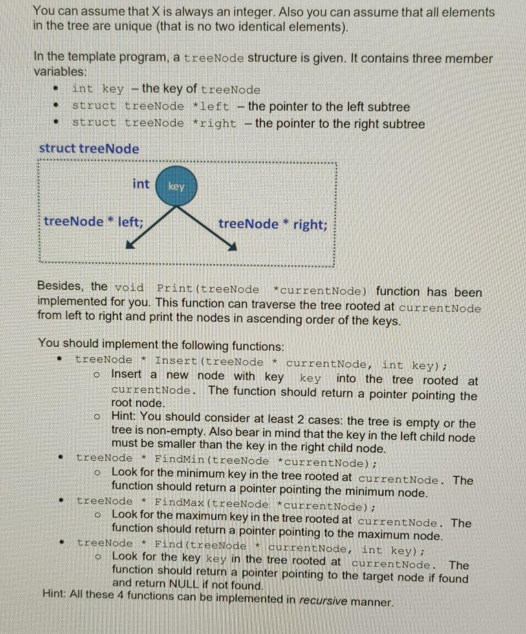 Solved Problem 1: Binary Search Tree in C A Binary Search | Chegg.com