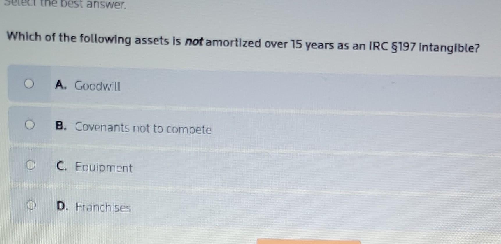 Which Of The Following Assets Are Amortized Solved Which of the following assets is not amortized over | Chegg.com