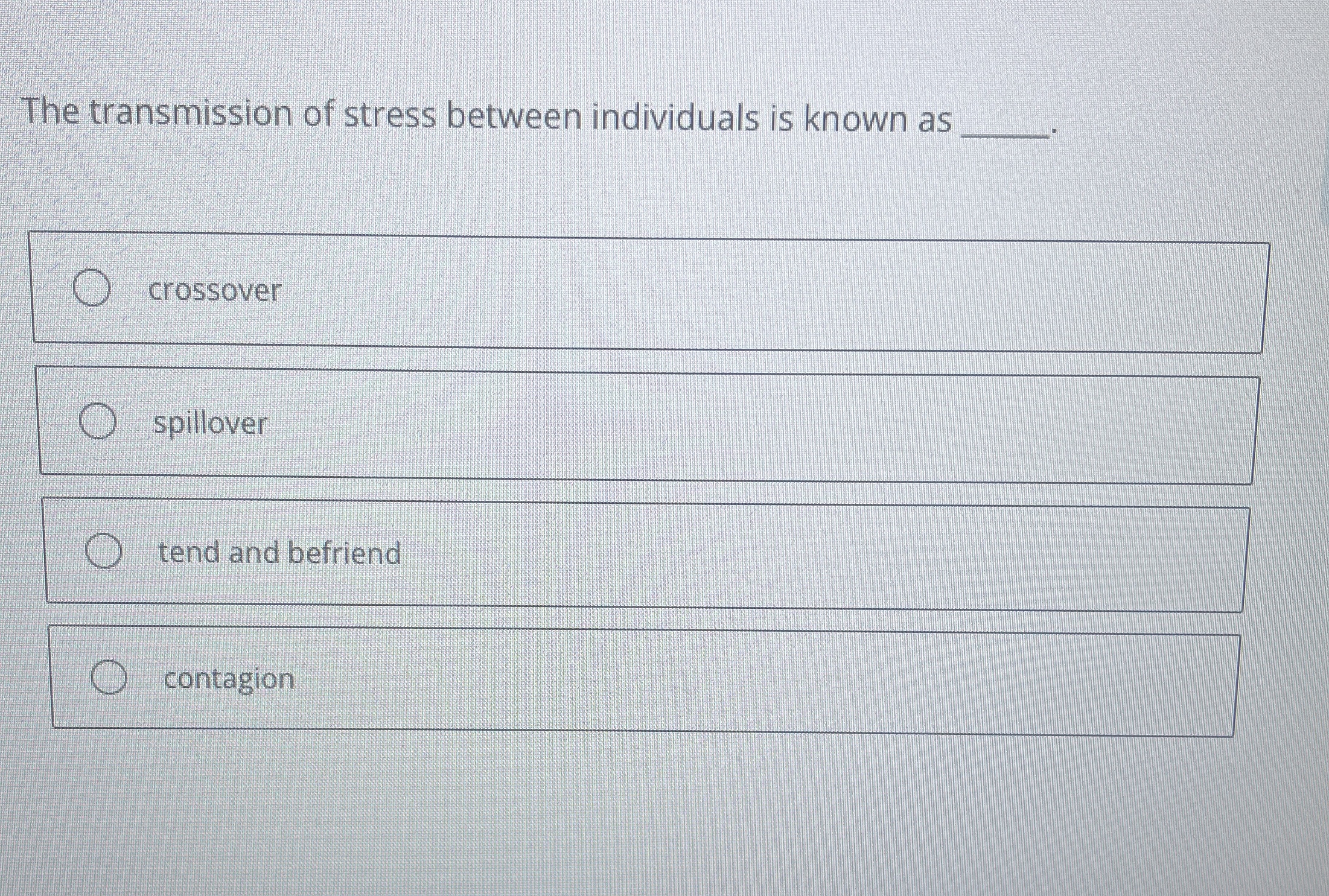 Solved The transmission of stress between individuals is | Chegg.com