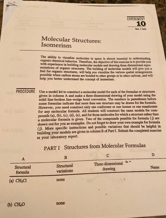 Solved EXPERIMENT 10 135 A B с D Structural Formula | Chegg.com