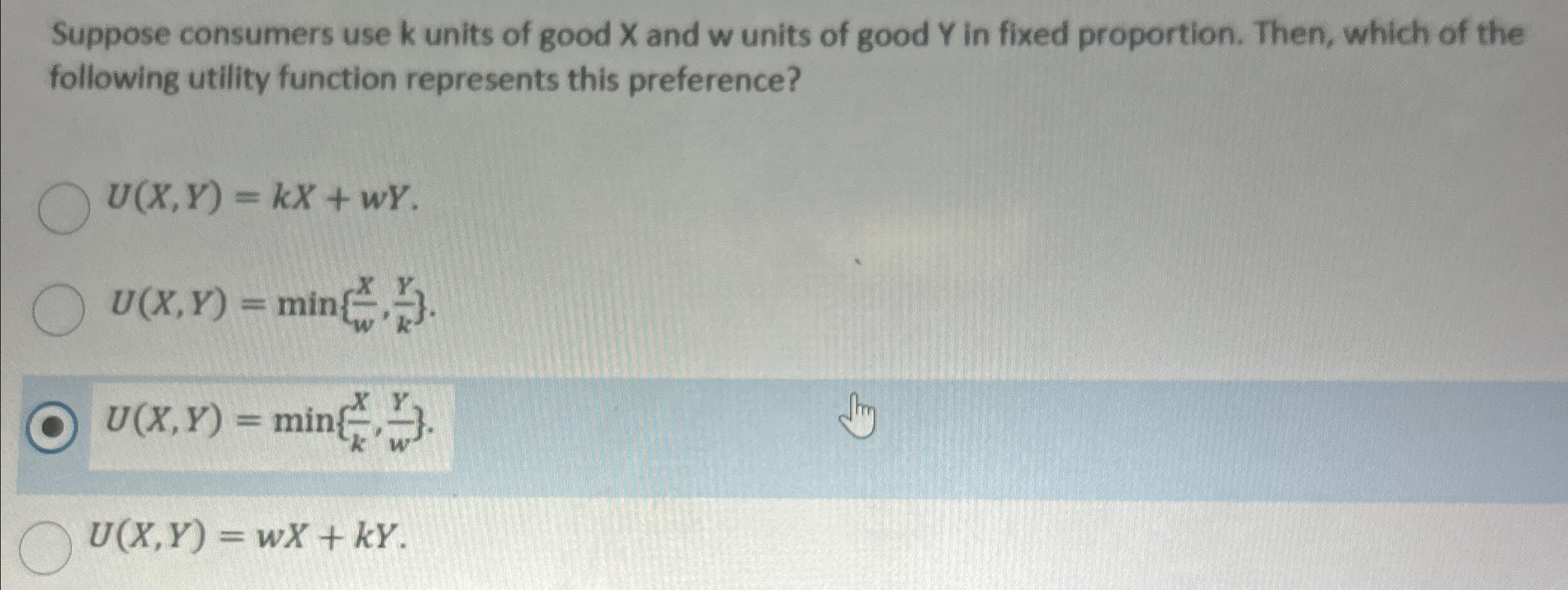 Solved Suppose consumers use k ﻿units of good x ﻿and w | Chegg.com