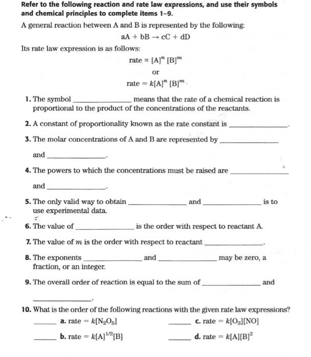 Solved Refer to the following reaction and rate law | Chegg.com