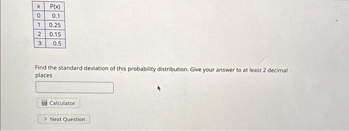 Solved Find the standard deviation of this probability | Chegg.com