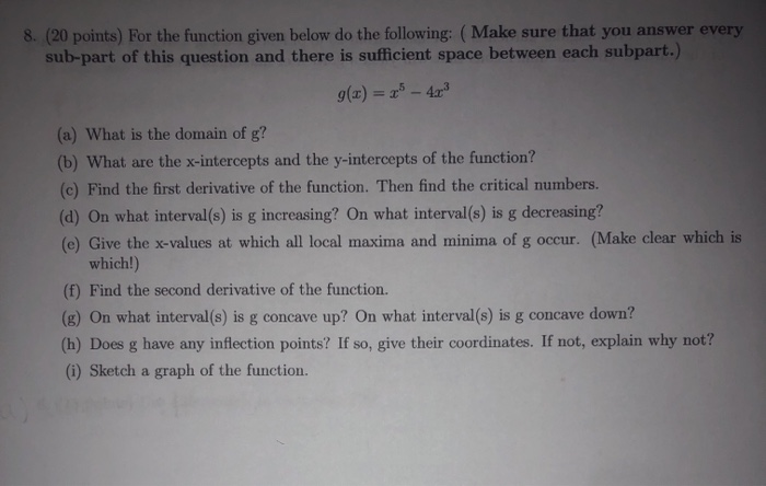 Solved 8. (20 points) For the function given below do the | Chegg.com
