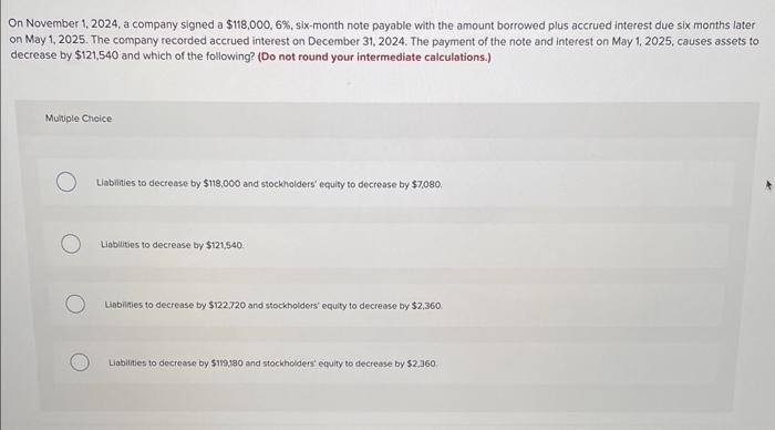 Solved On November 1, 2024, a company signed a $118,000,6%, | Chegg.com