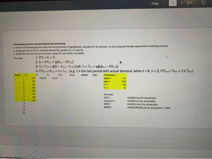 Solved Page 1 of 3 с Forecasting Exercise: Double | Chegg.com