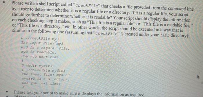 Solved Please write a shell script called "checkFile" that | Chegg.com