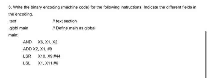 Solved 3. Write the binary encoding machine code) for the | Chegg.com