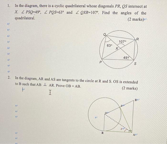 Solved 1. In the diagram, there is a cyclic quadrilateral | Chegg.com