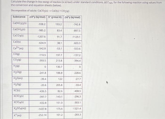 Solved Calculate the change in free energy of reaction (in | Chegg.com
