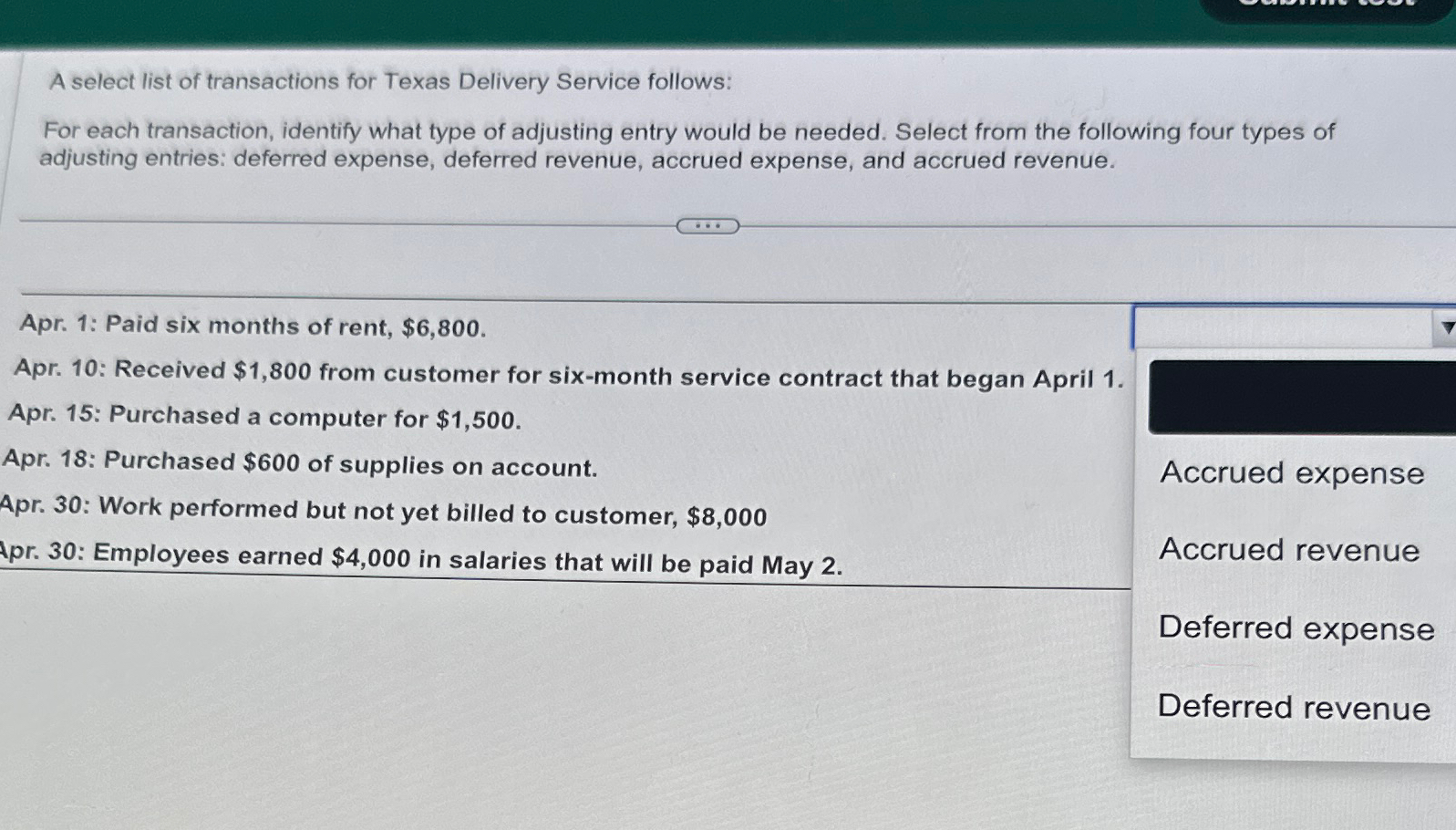 Solved A select list of transactions for Texas Delivery
