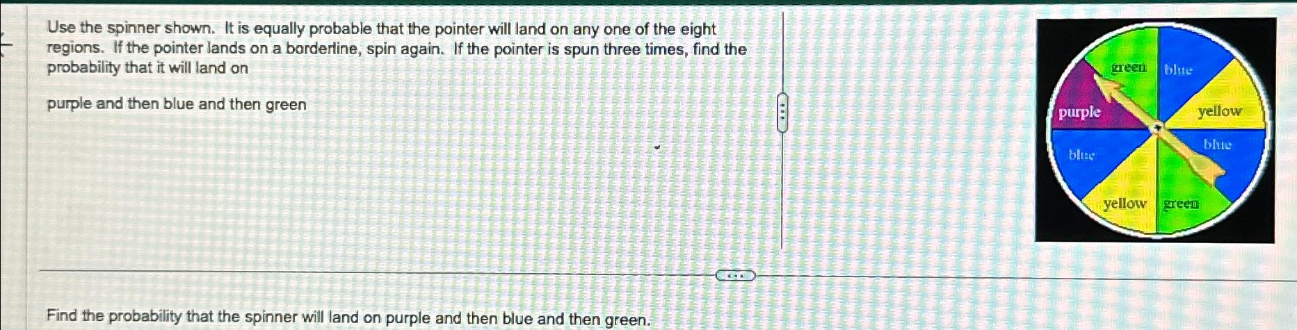 Solved Use the spinner shown. It is equally probable that | Chegg.com