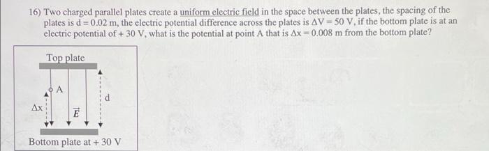 Solved 16) Two charged parallel plates create a uniform | Chegg.com