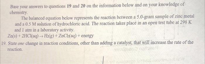Solved Base your answers to questions 19 and 20 on the | Chegg.com