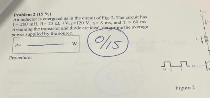 Problem 2(15%) An inductor is energized as in the | Chegg.com