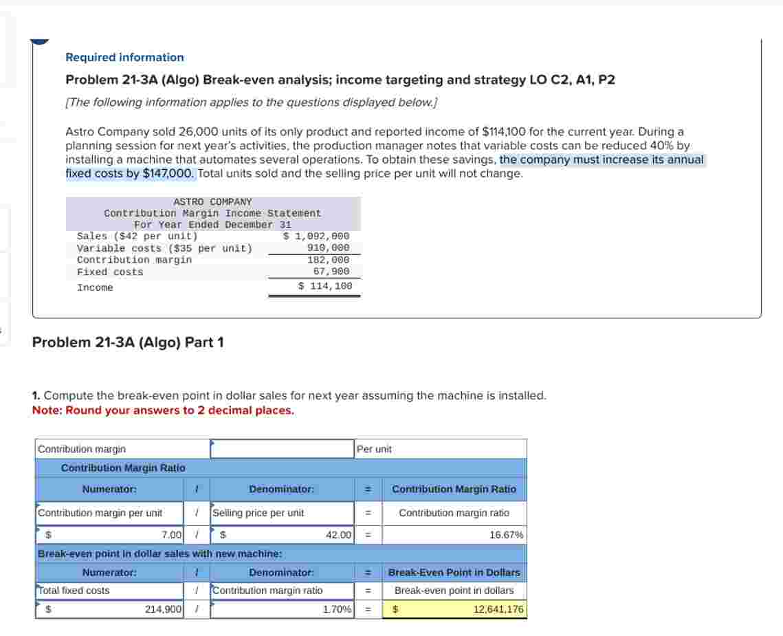 Solved Required Informationproblem A Algo Break Even Chegg Com