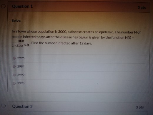 Solved Question 1 3 pts Solve In a town whose population is | Chegg.com