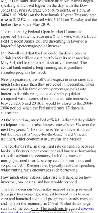 Solved Fed Raises Interest Rates For First Time Since 2018 | Chegg.com