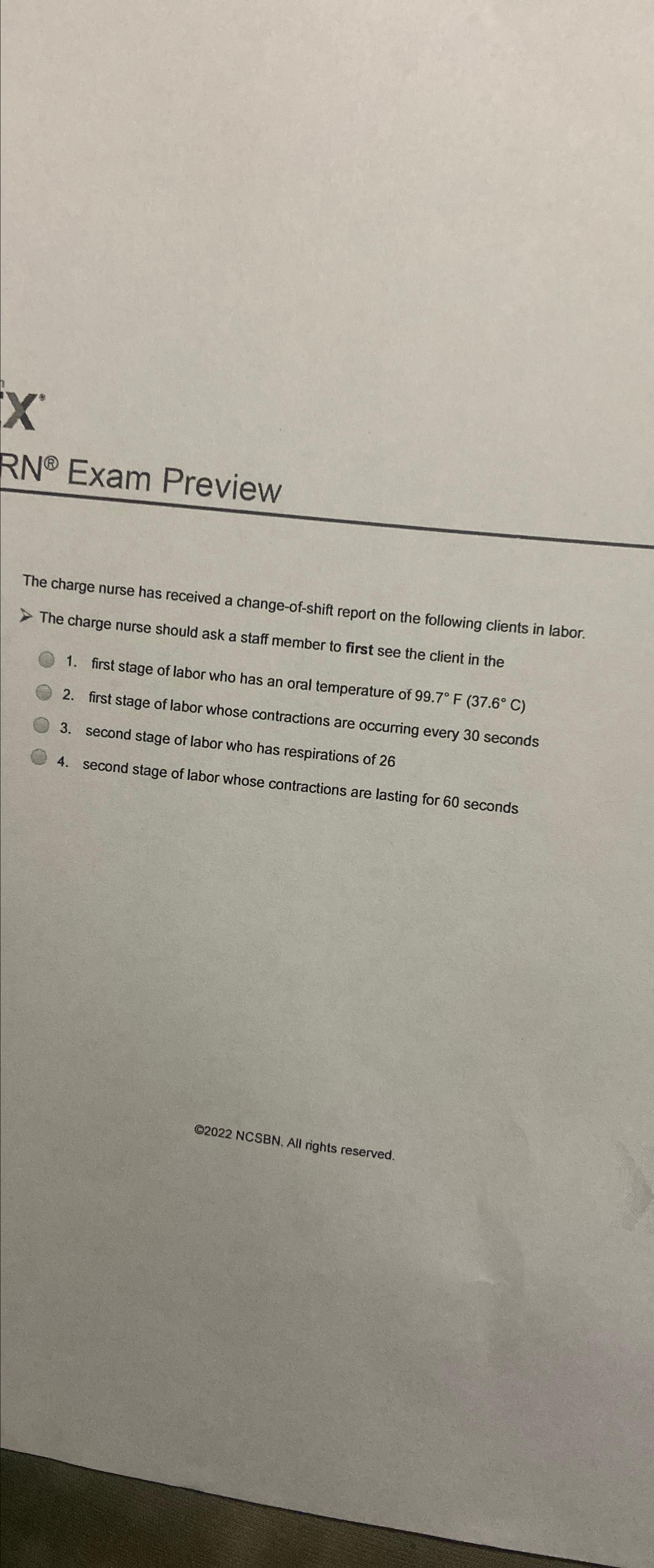 Solved RN® ﻿Exam PreviewThe charge nurse has received a | Chegg.com
