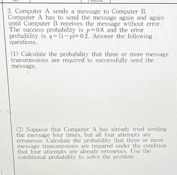 Solved 3. Computer A sends a message to Computer B Computer | Chegg.com