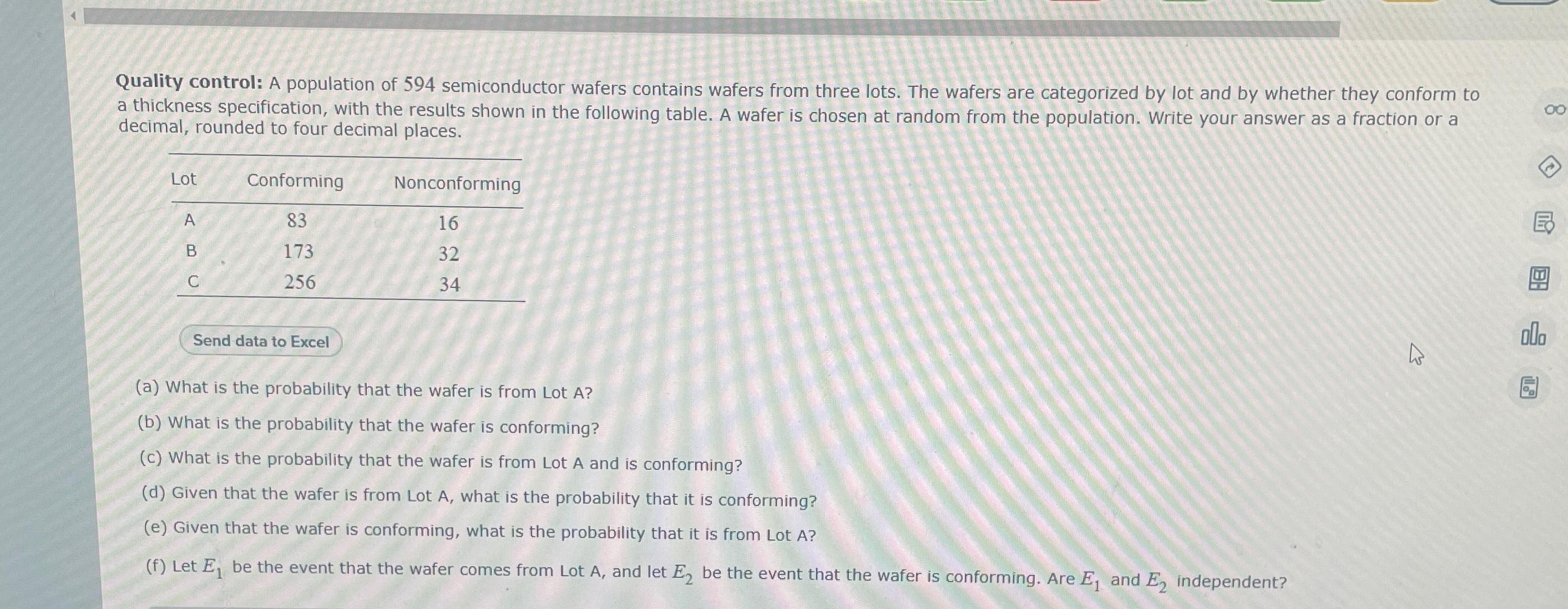 Solved Quality control: A population of 594 ﻿semiconductor | Chegg.com