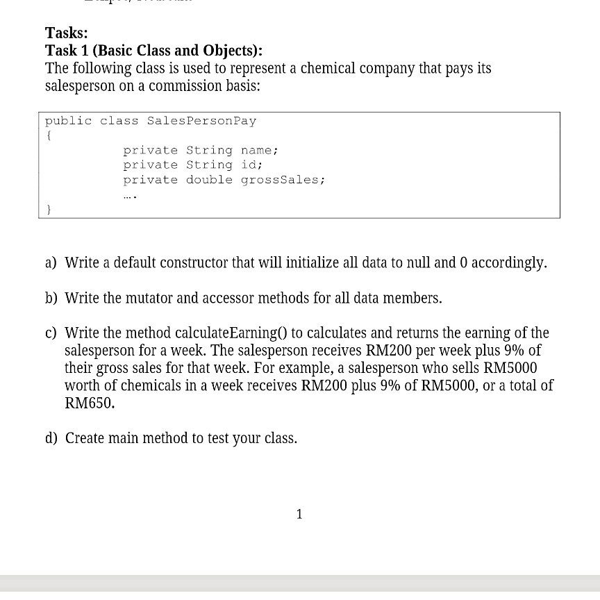 Solved Tasks: Task 1 (Basic Class And Objects): The | Chegg.com