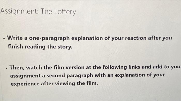 writing assignment for the lottery