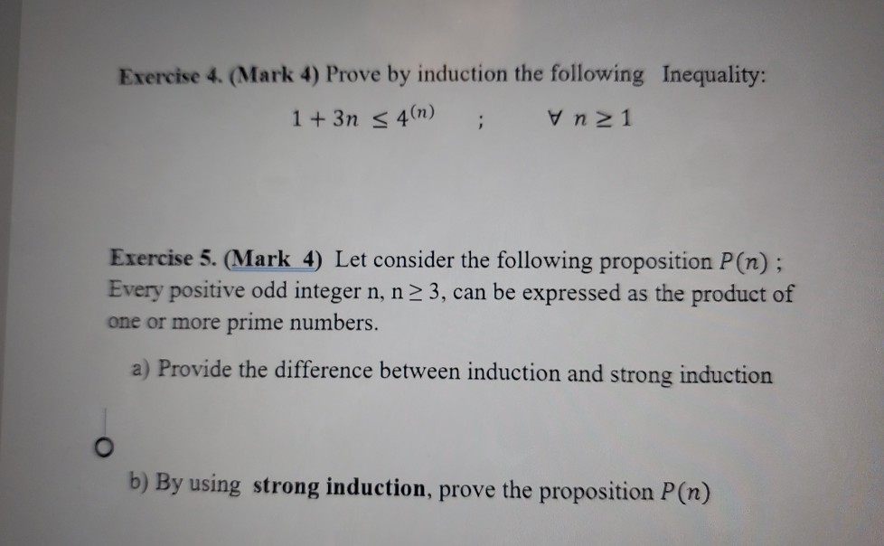 Solved Exercise 4. (Mark 4) Prove By Induction The Following | Chegg.com