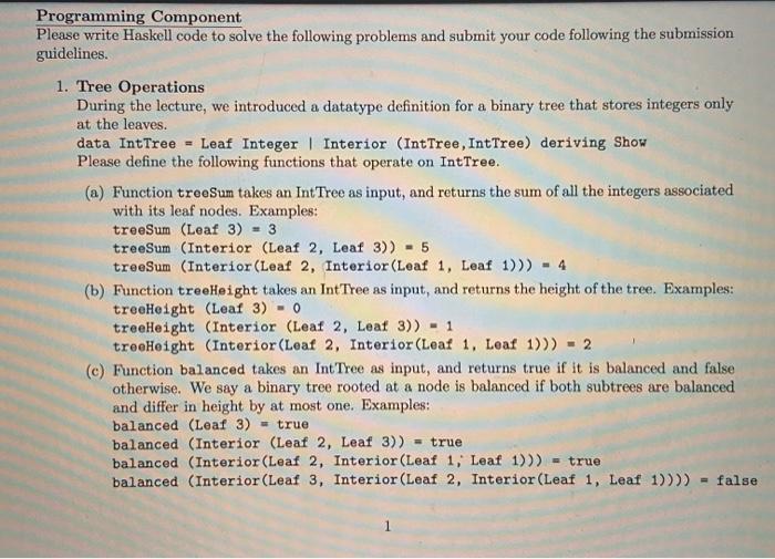 Solved Programming Component Please Write Haskell Code To | Chegg.com