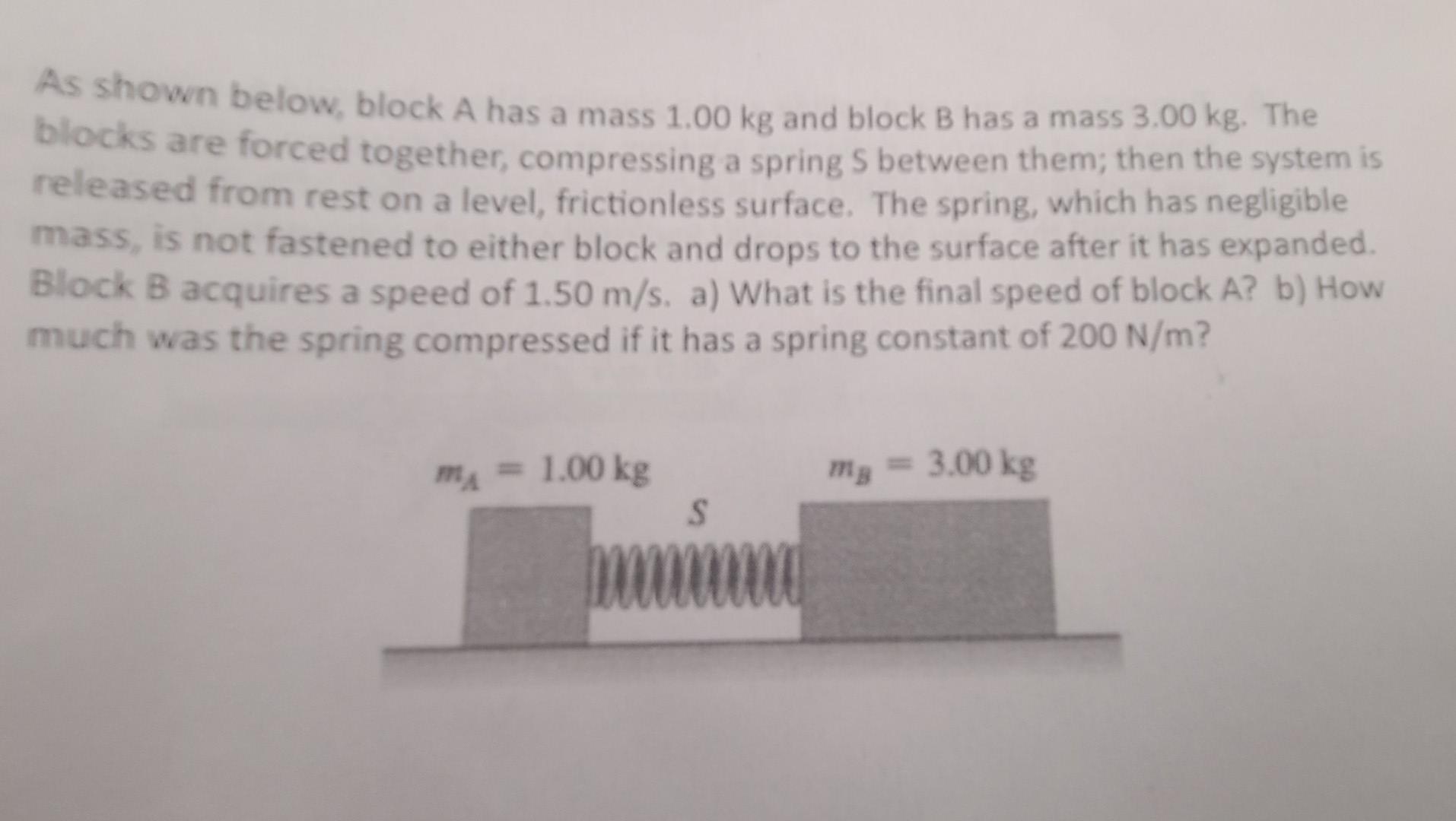 Solved As Shown Below, Block A Has A Mass 1.00 Kg And Block | Chegg.com