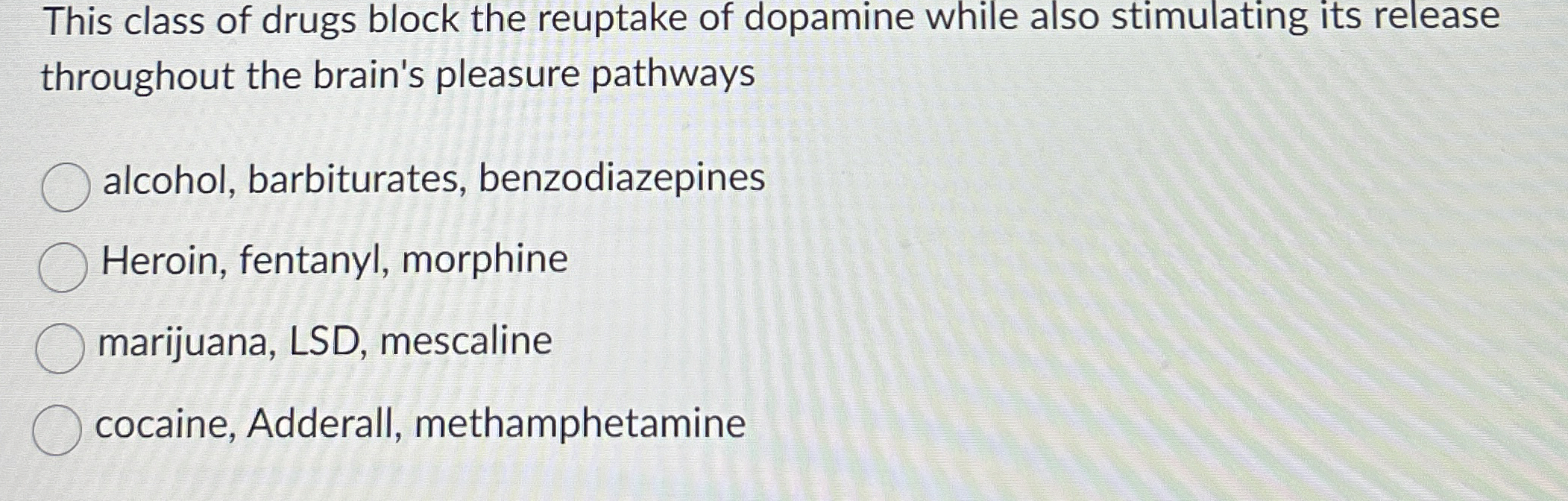 Solved This class of drugs block the reuptake of dopamine