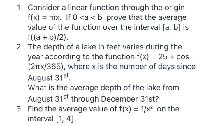Solved 1. Consider a linear function through the origin f(x) | Chegg.com