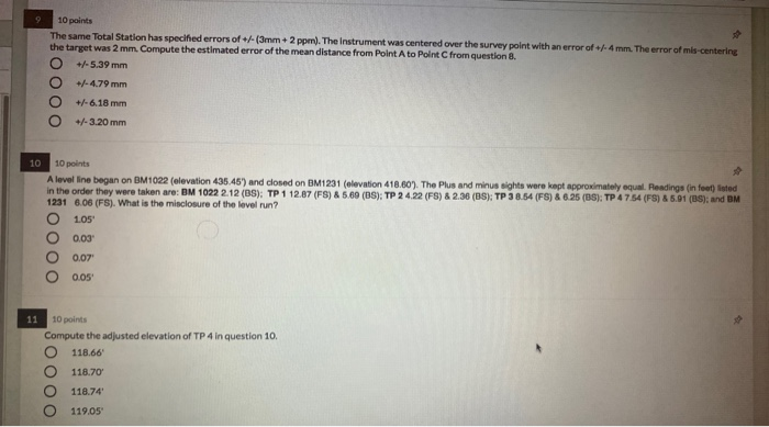 Solved 10 points The same Total Station has specified errors | Chegg.com