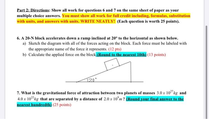 Solved Part 2: Directions: Show all work for questions 6 and | Chegg.com