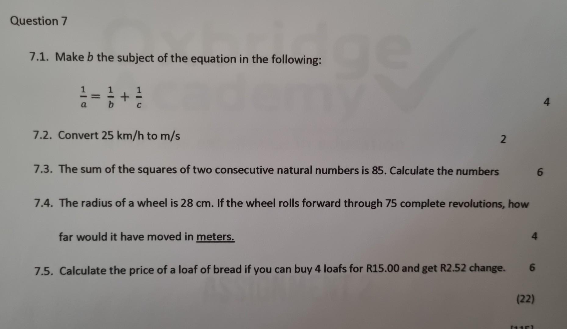 Solved 7.1. Make B The Subject Of The Equation In The | Chegg.com