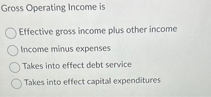 Solved Gross Operating Income is Effective gross income plus | Chegg.com